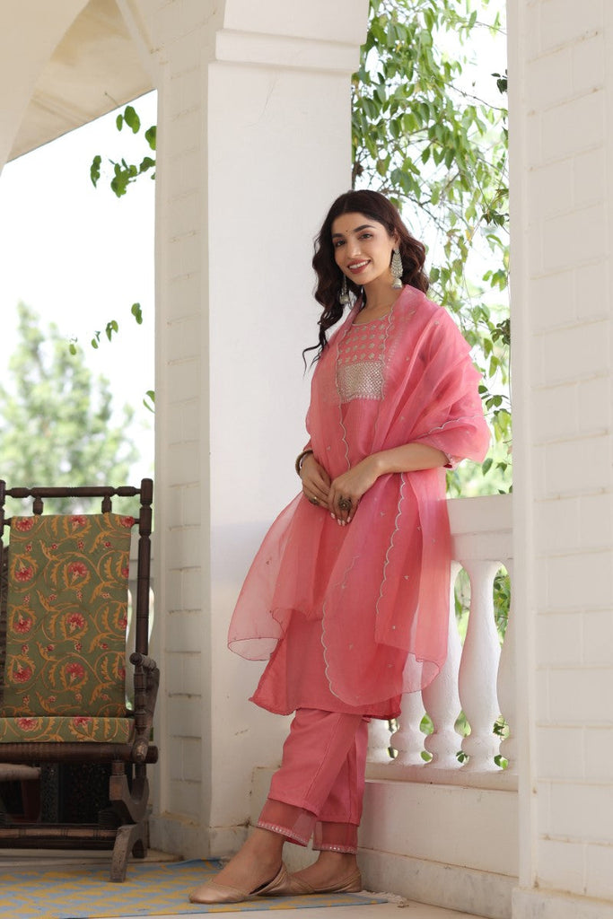 Women's Poly Silk Embroiderd Kurta Pant Dupatta Set