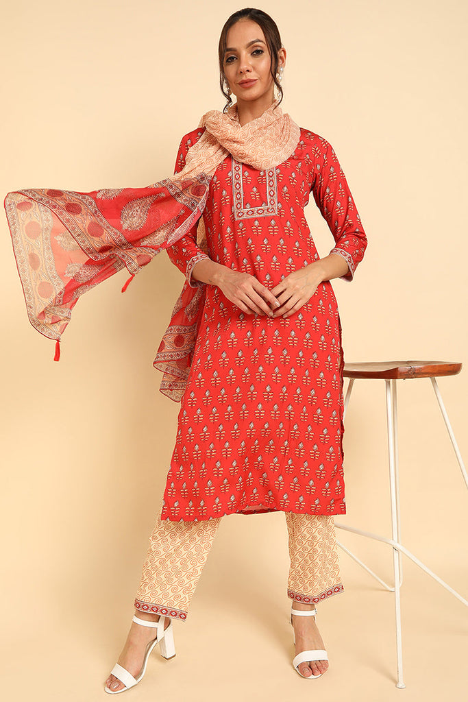 Women's Poly Crepe Printed Kurta Pants Dupatta Set