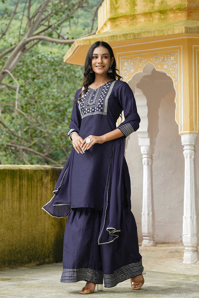 Women's Poly Silk Printed Kurta Pant Dupatta Set
