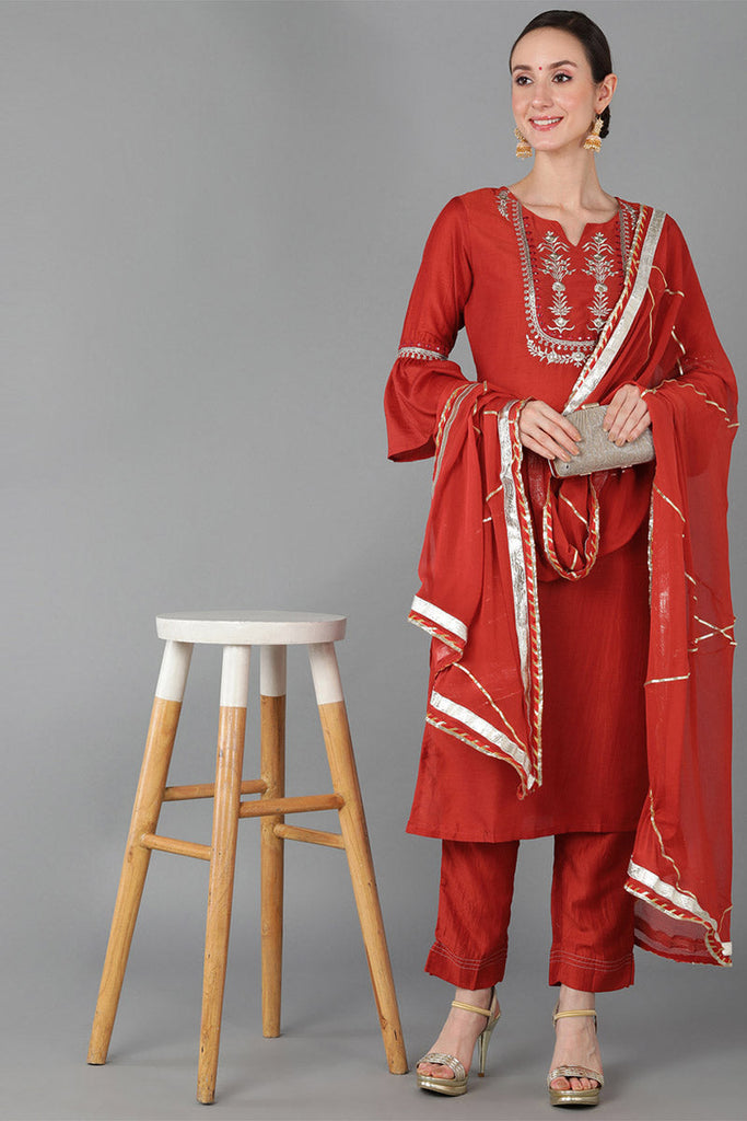 Women's Polyester Printed Kurta Pants Dupatta Set
