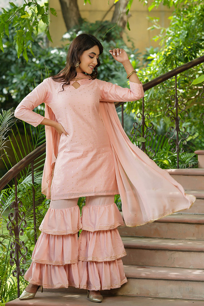 Women's Poly Chanderi Printed Kurta Pants Dupatta Set