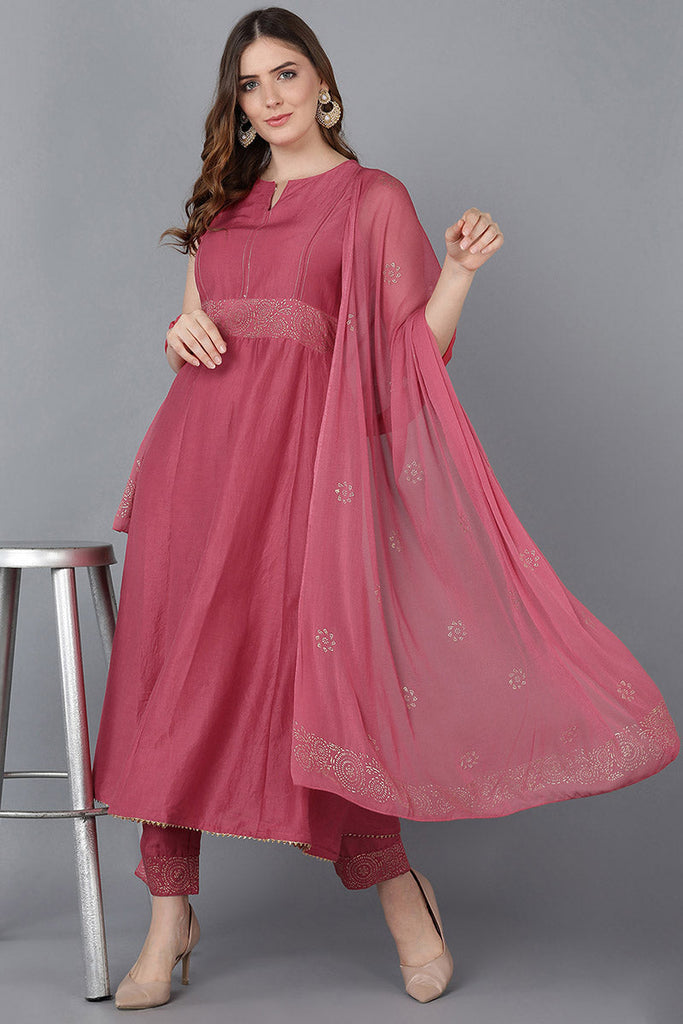 Women's Poly Silk Solid Kurta Pants Dupatta Set