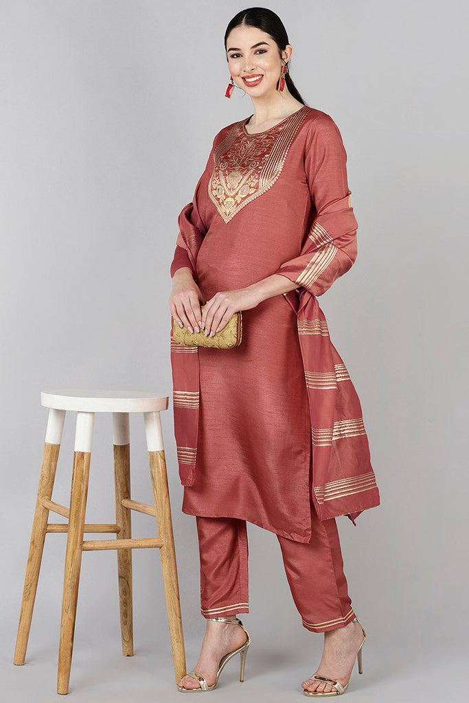 Women's Poly Silk Yoke Design Kurta Pants Dupatta Set