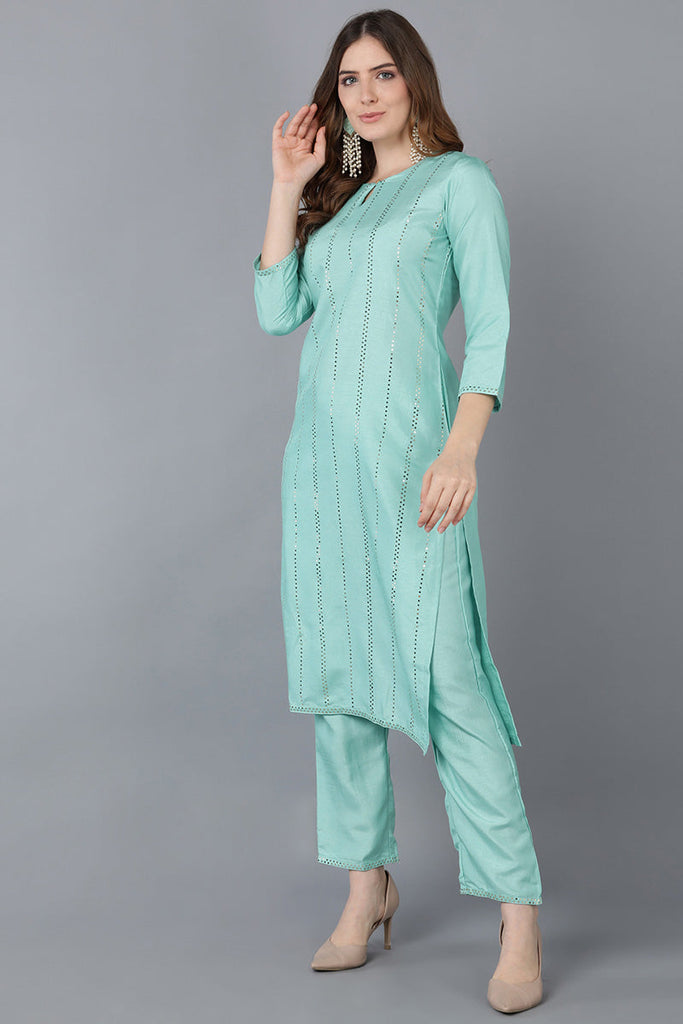 Women's Poly Silk Solid Kurta Pants Dupatta Set