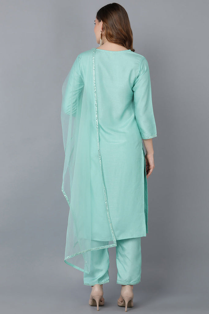 Women's Poly Silk Solid Kurta Pants Dupatta Set