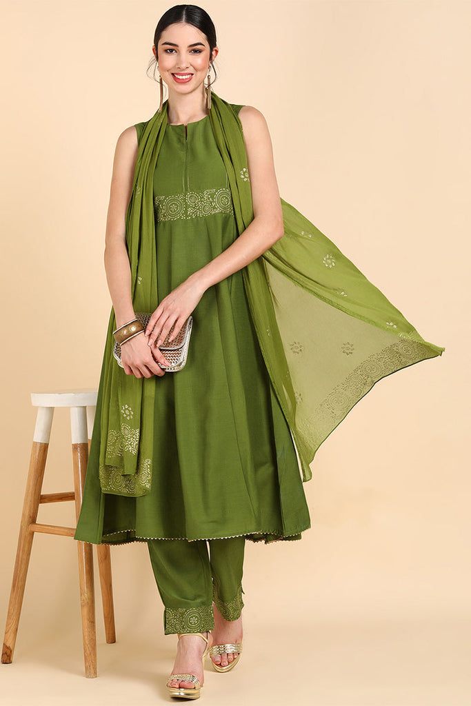 Women's Poly Silk Solid Kurta Pants With Dupatta Set
