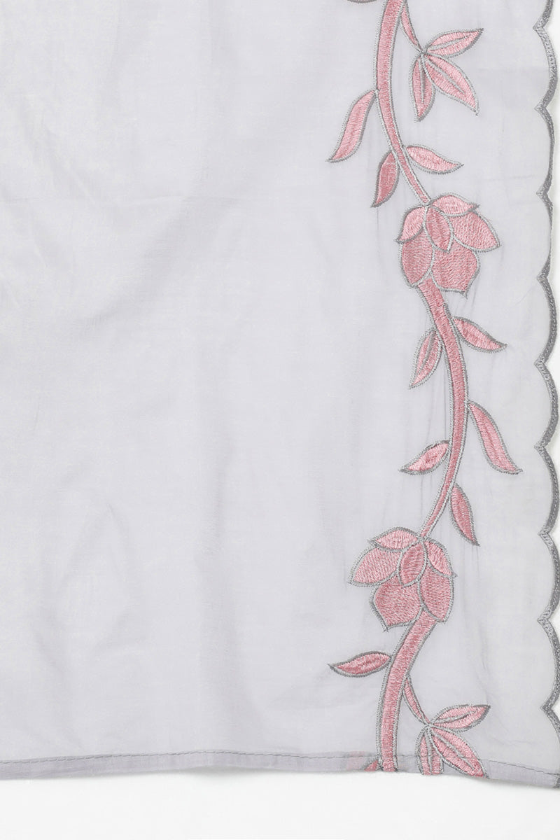 Women's Poly Silk Embroidered Kurta Pant With Dupatta - Ahika