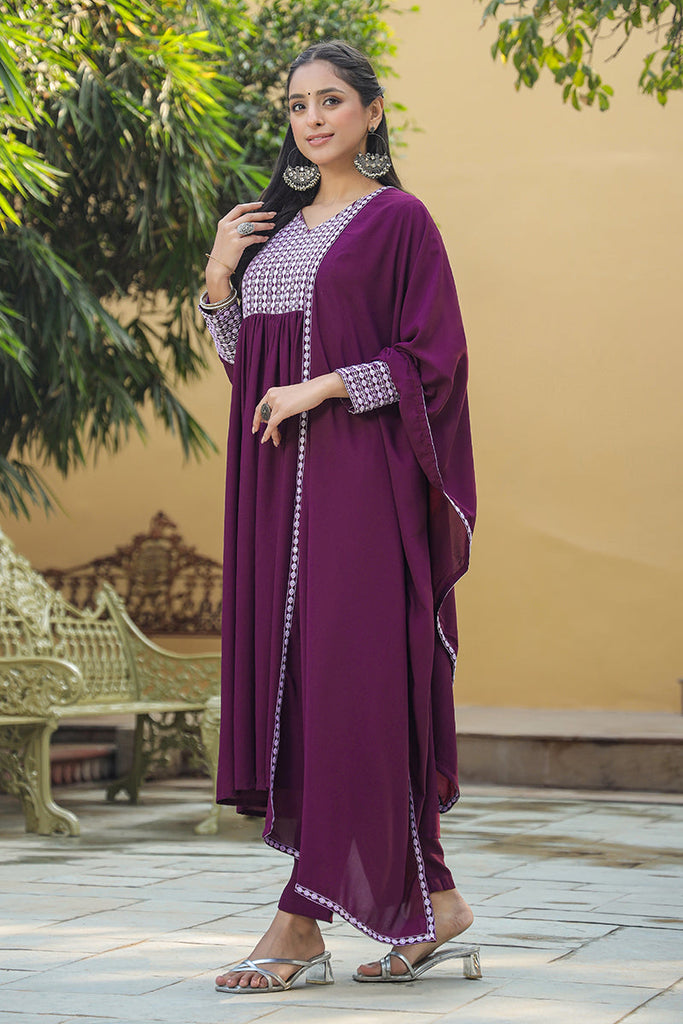 Women's Poly Georgette Yoke Design Kurta Pants With Dupatta