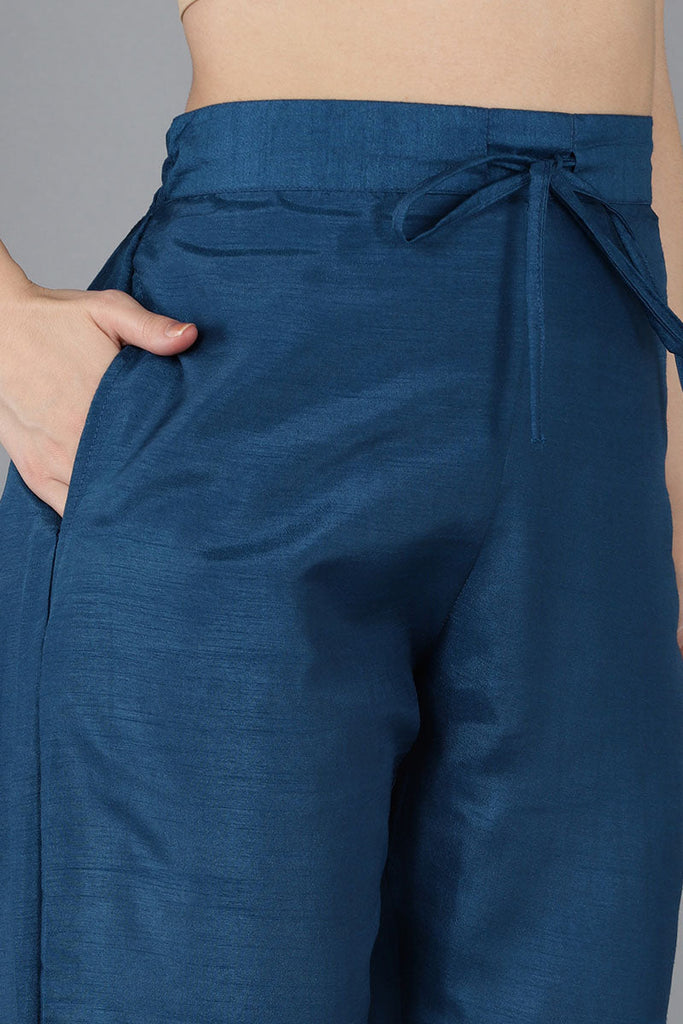 Women's Silk Blend Embroidered Kurta Pants With Dupatta