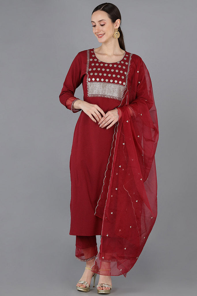 Women's Poly Silk Yoke Design Kurta Pants With Dupatta
