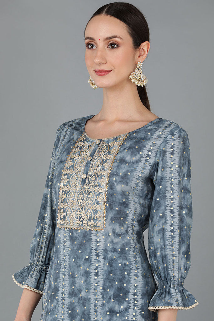 Women's Silk Blend Dyed Embroidered Kurta Pant With Dupatta