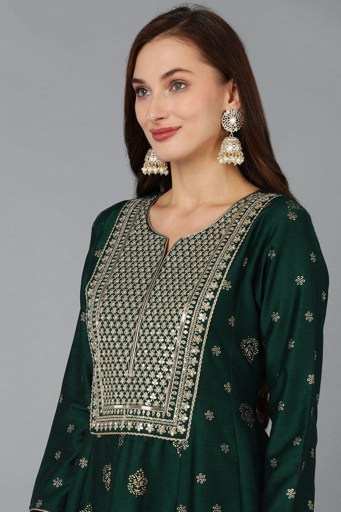 Women's Silk Blend Embroidered Woven Design Kurta Pant With Dupatta