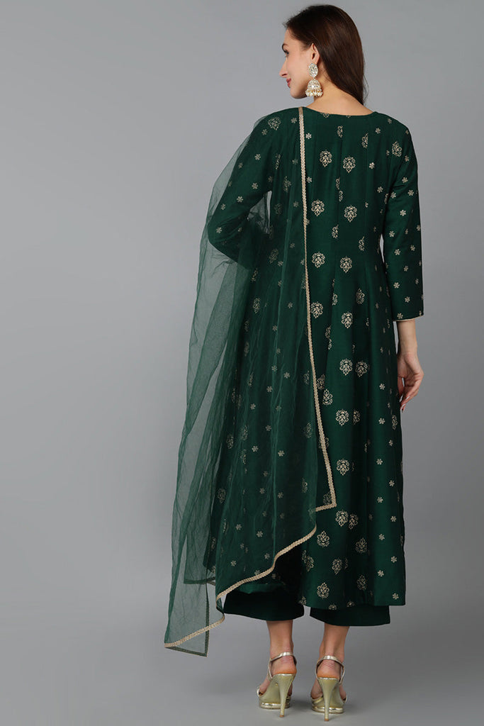 Women's Silk Blend Embroidered Woven Design Kurta Pant With Dupatta