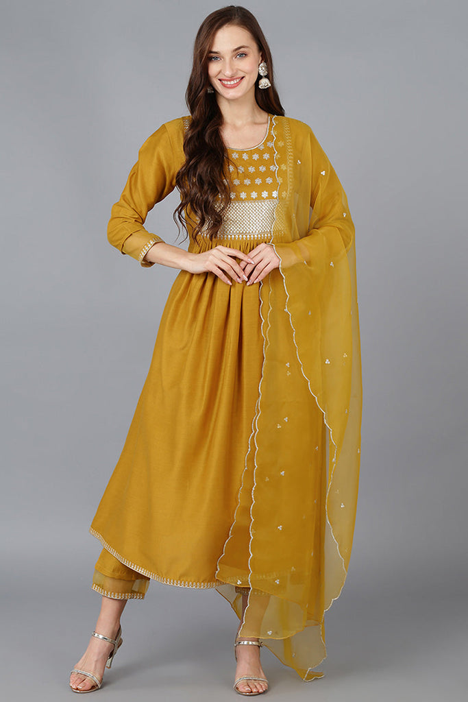 Women's Silk Blend Embroidered Solid Kurta Pant With Dupatta