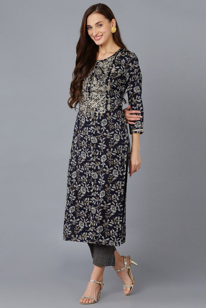 Women's Silk Blend Embroidered Floral Printed Kurta Pant With Dupatta