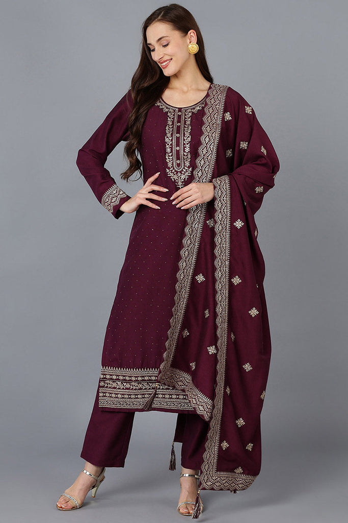 Women's Silk Blend Embroidered Kurta Pant With Dupatta