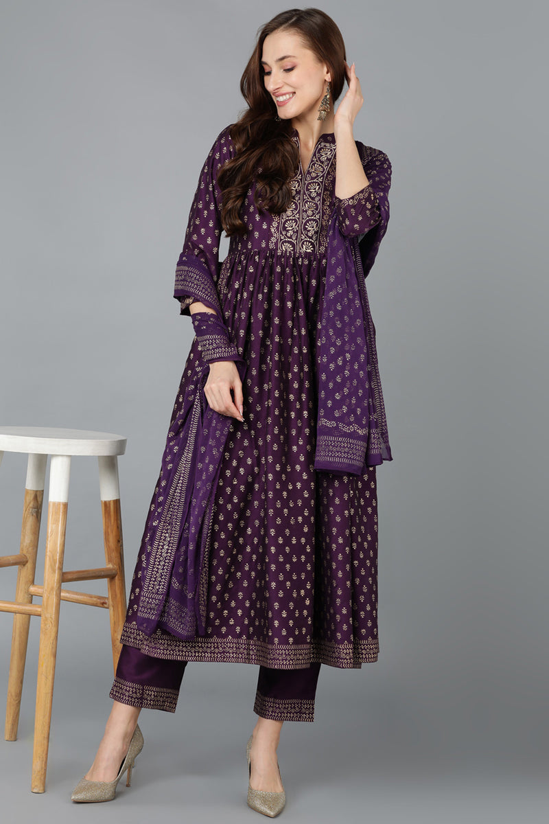 Women's Silk Blend Woven Design Kurta Pant With Dupatta - Ahika