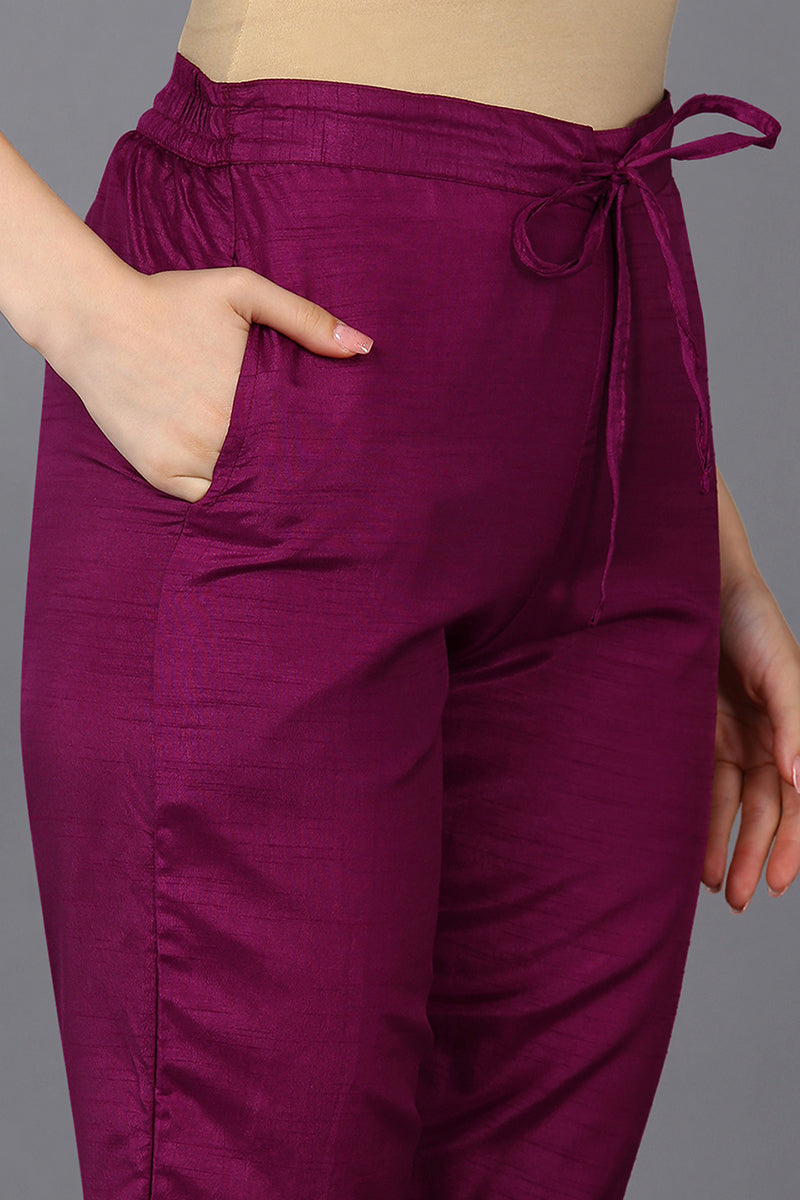 Women's Silk Blend Maroon Embroidered Straight Kurta Pant With Dupatta - Ahika