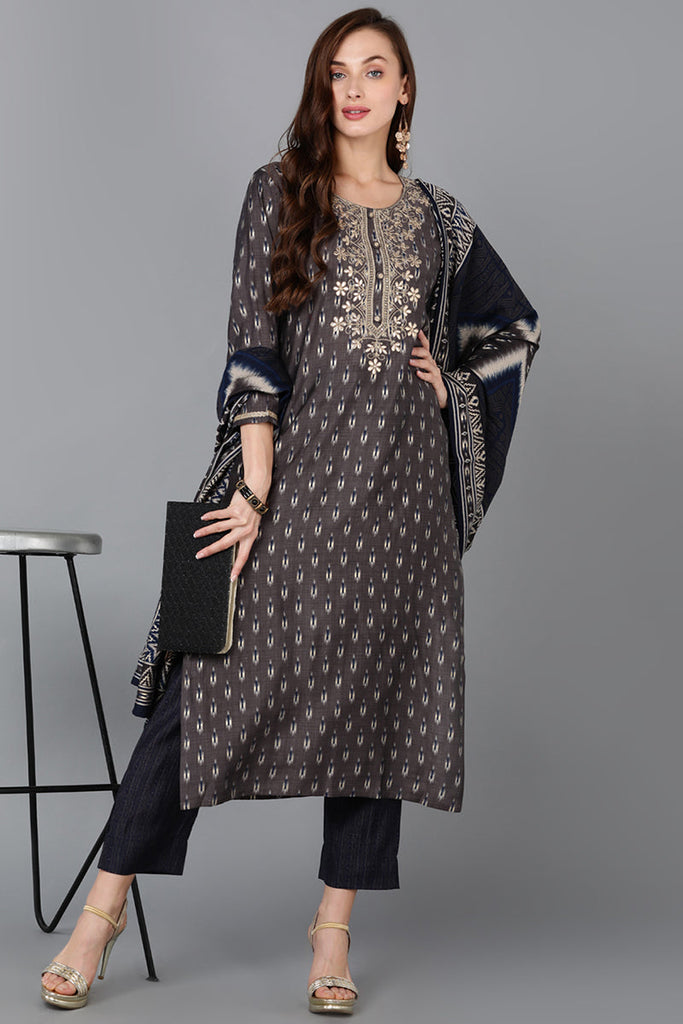 Women's Silk Blend Ethnic Printed Kurta Pant With Dupatta