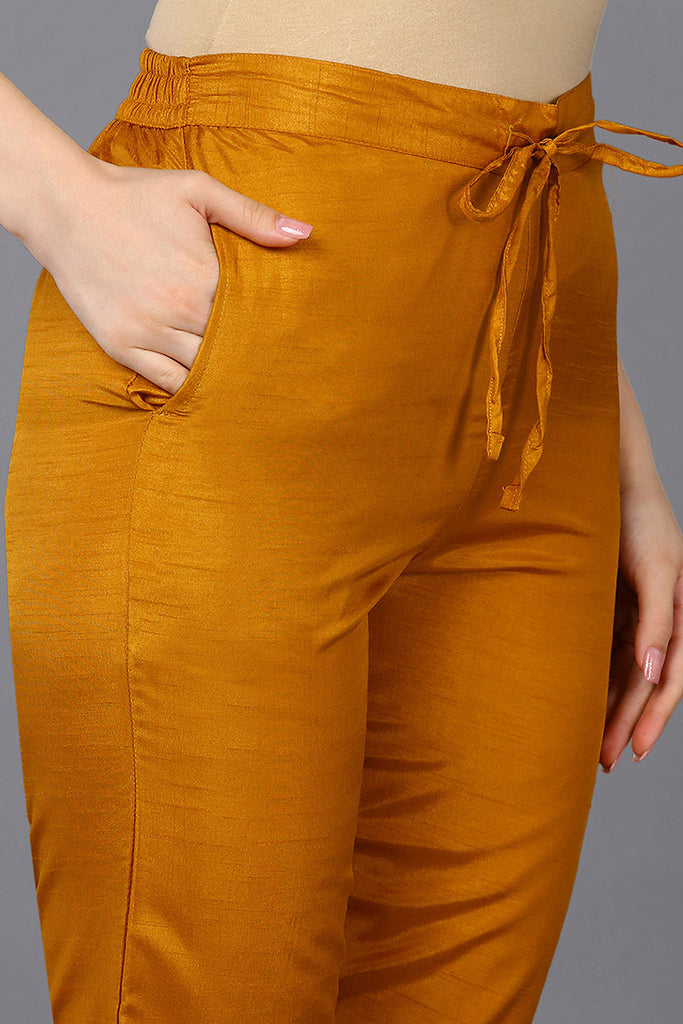 Women's Silk Blend Mustard Embroidered Straight Kurta Pant With Dupatta