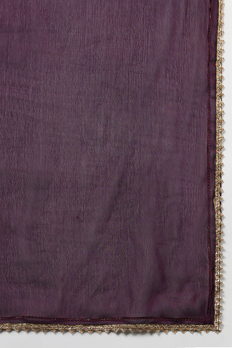 Women's Silk Blend Purple Embroidered Straight Kurta Pant With Dupatta