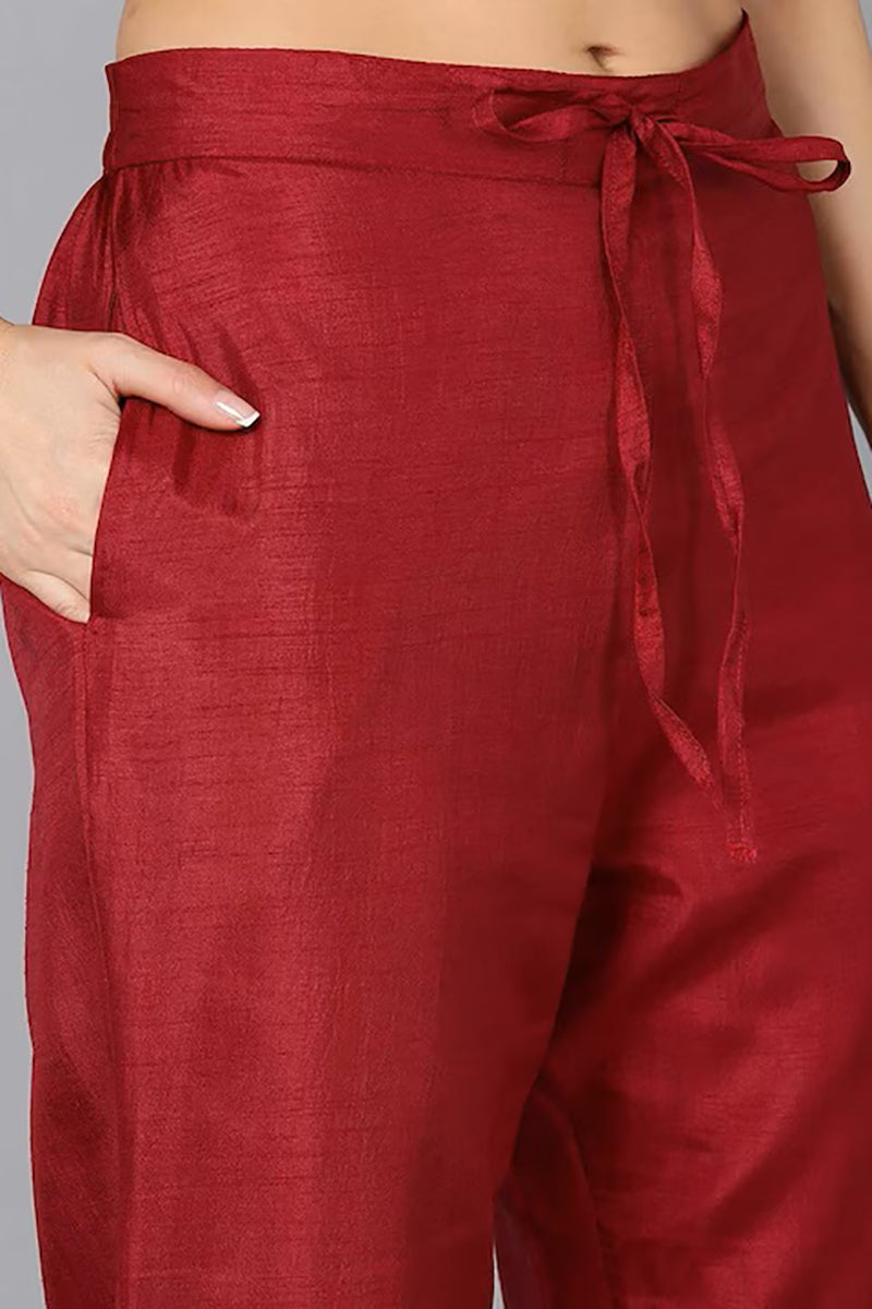 Women's Silk Blend Embroidered Kurta Pants With Dupatta - Ahika