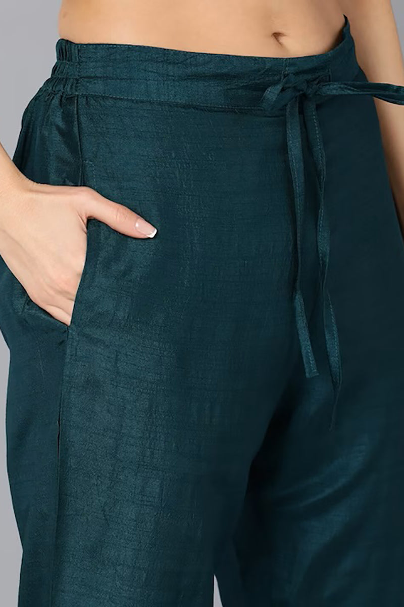 Women's Silk Blend Yoke Design Kurta Pants With Dupatta - Ahika