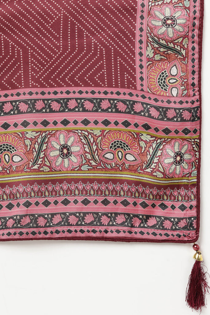 Women's Silk Blend Embroidered Ethnic Motifs Kurta Pants With Dupatta