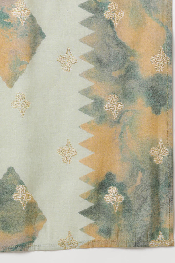 Women's Silk Blend Printed Abstract Embroidered Kurta Palazzos With Dupatta