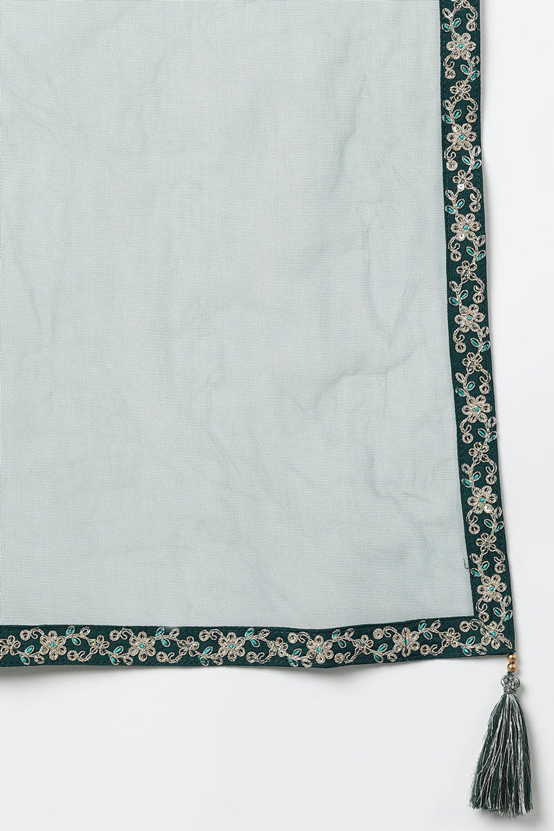 Women's Silk Blend Abstract Embroidered Kurta Sharara With Dupatta - Ahika