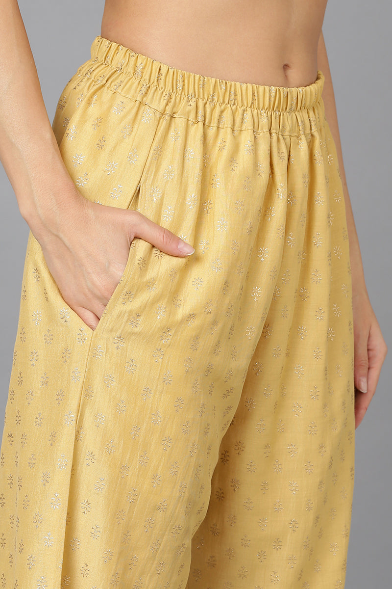 Women's Flaxen Yellow Silk Blend Embroidered Festive Wear-Ahika - Ahika