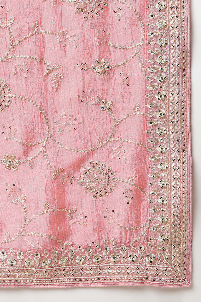 Women's Flamingo Pink Silk Blend Embroideredparty Wear Suit Set