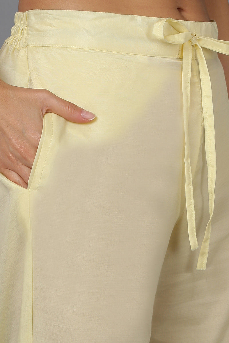 Women's Silk Blend Lemon Yellow Jacquard Party Wear Suit Set  - Ahika
