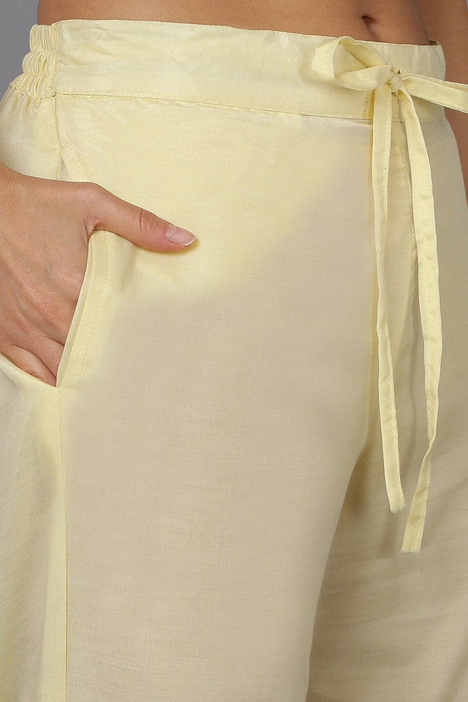Women's Silk Blend Lemon Yellow Jacquard Party Wear Suit Set