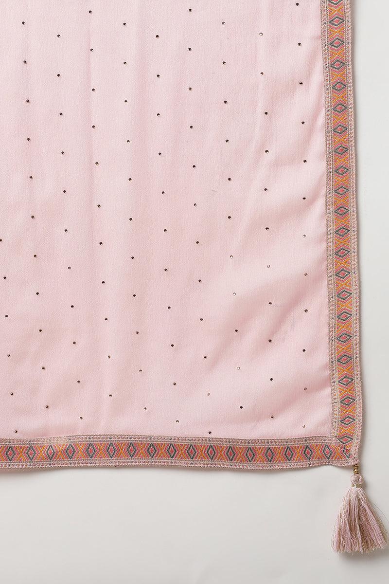 Women's Silk Blend Blush-Pink Jacquard Festive Wear Suit Set - Ahika