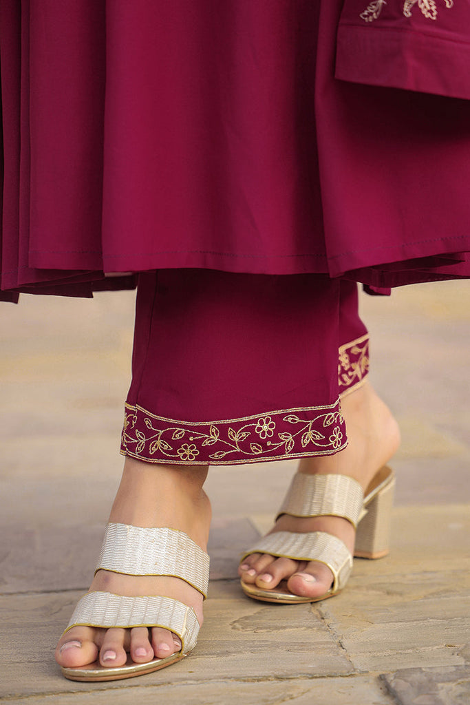 Women's Fuschia Georgette Angrakha Pant With Dupatta