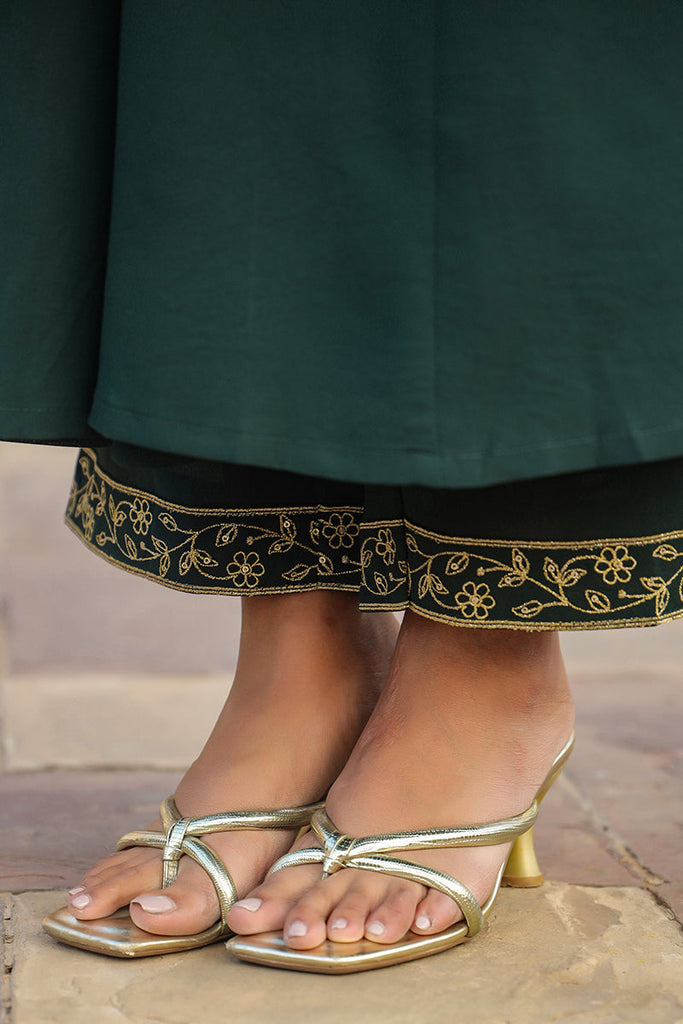 Women's Dark Green Georgette Angrakha Pant With Dupatta