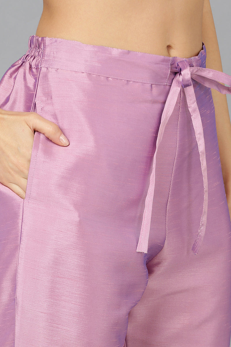 Women's Lavender Silk Blend Straight Kurta Pant With Dupatta - Ahika