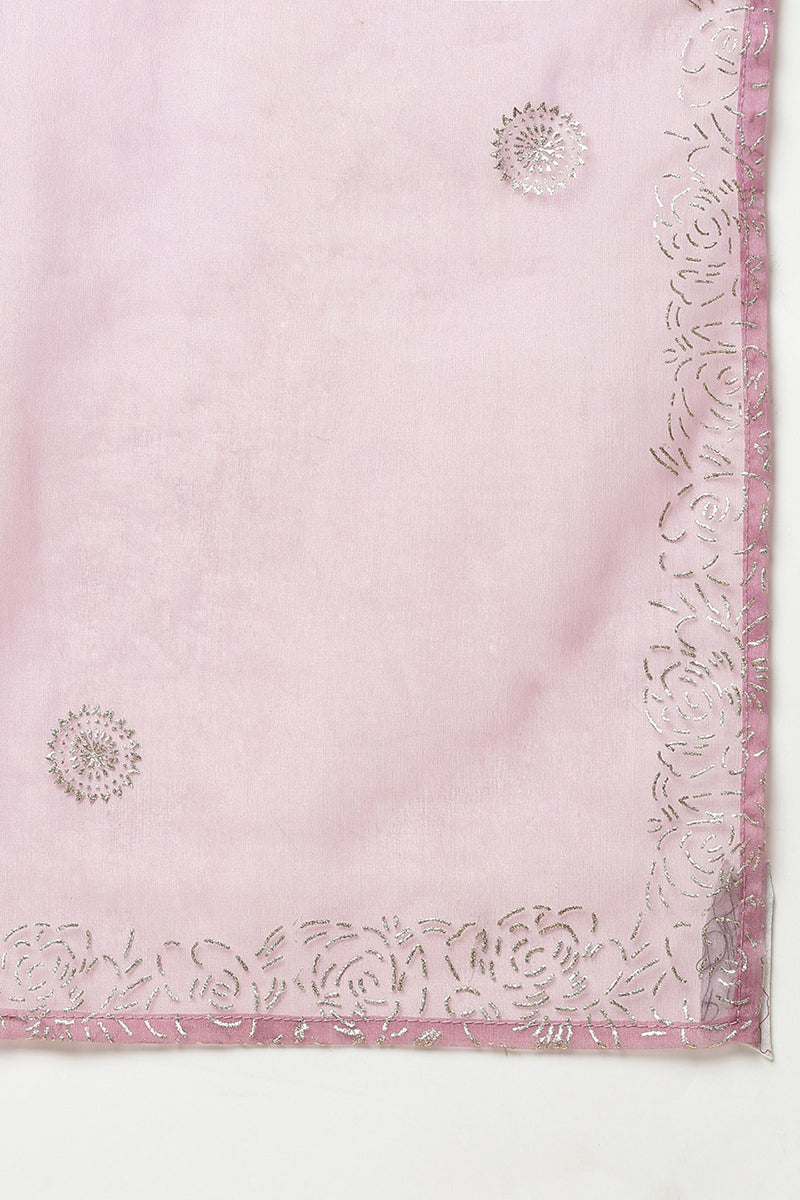Women's Lavender Silk Blend Straight Kurta Pant With Dupatta - Ahika