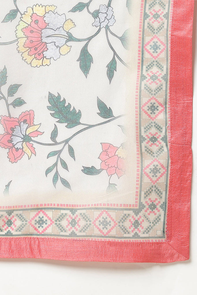 Women's Coral Pink Silk Blend Straight Kurta Pant With Dupatta