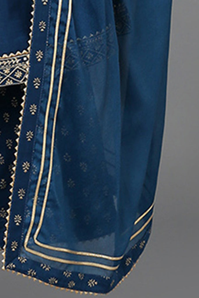 Women's Teal Silk Blend Straight Kurta Pant With Dupatta