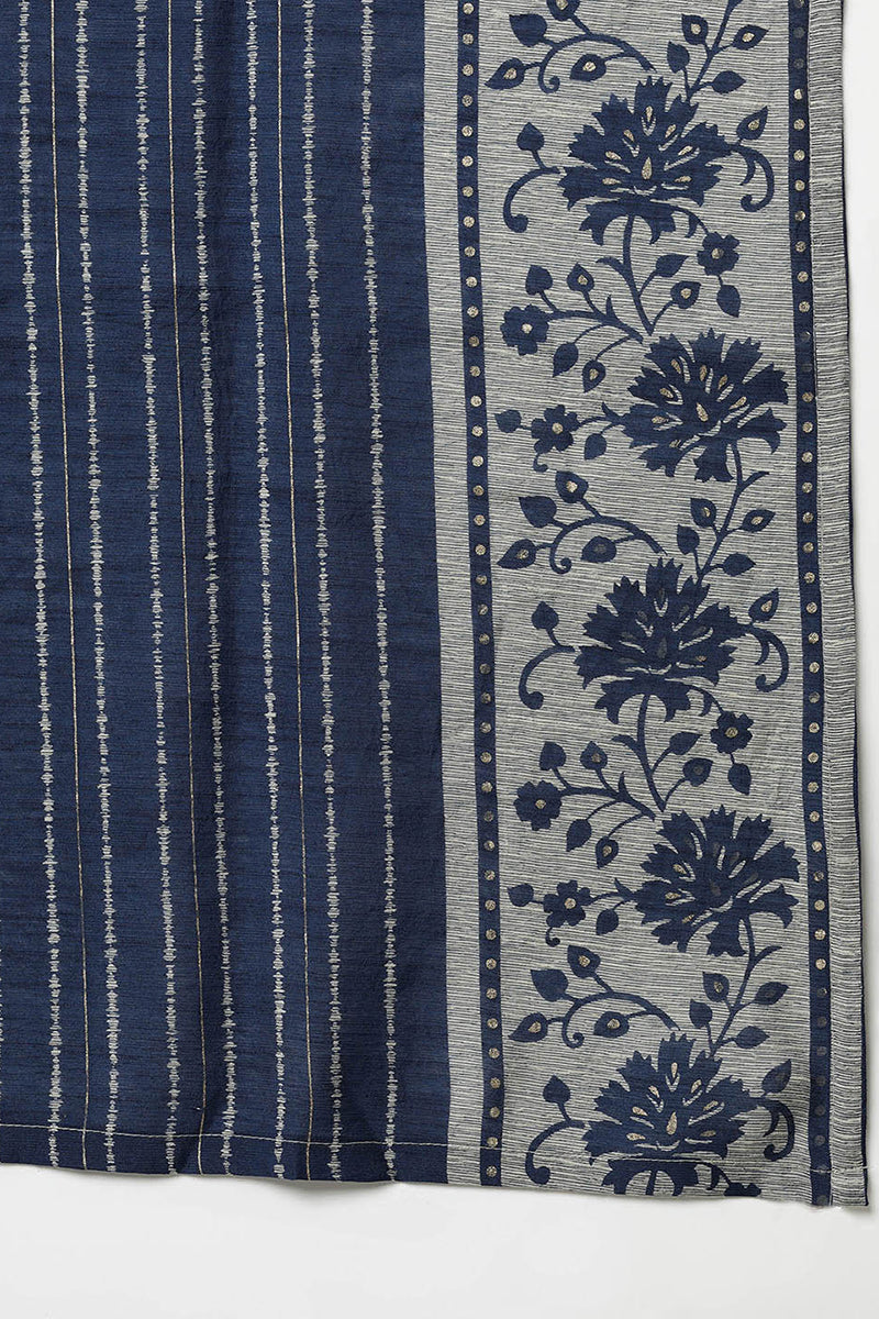 Women's Silk Blend Blend Grey Straight Printed Kurta Pant With Blue Dupatta - Ahika