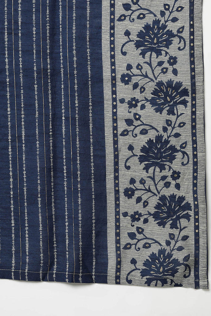 Women's Silk Blend Blend Grey Straight Printed Kurta Pant With Blue Dupatta
