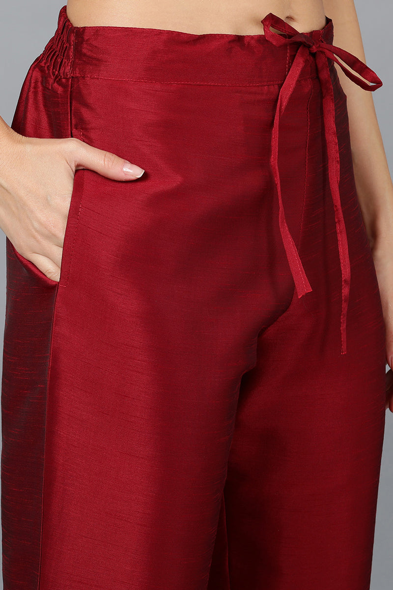 Women's Silk Blend Yoke Design Kurta Pant With Dupatta -Ahika