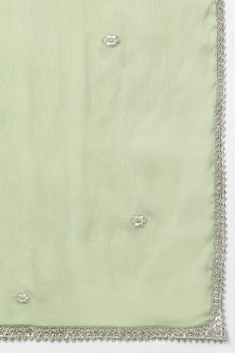 Women's Silk Blend Sea Green Straight Kurta Pant With Dupatta - Ahika
