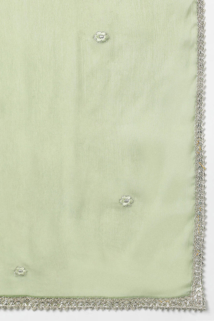 Women's Silk Blend Sea Green Straight Kurta Pant With Dupatta