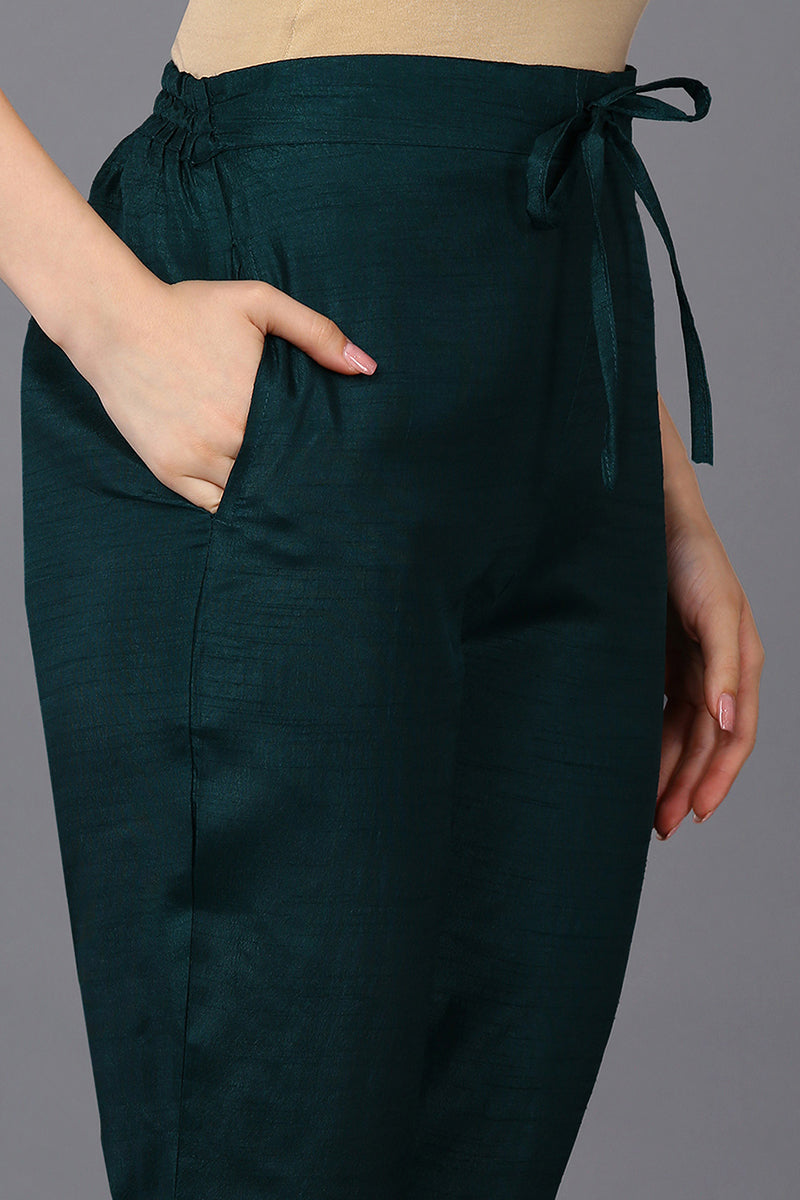 Women's Silk Blend Green Rogan Work Straight Kurta Pant With Dupatta - Ahika