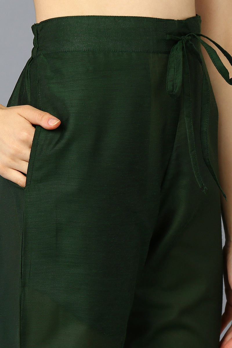 Women's Silk Blend Green Embroidered Straight Kurta Pant With Dupatta - Ahika