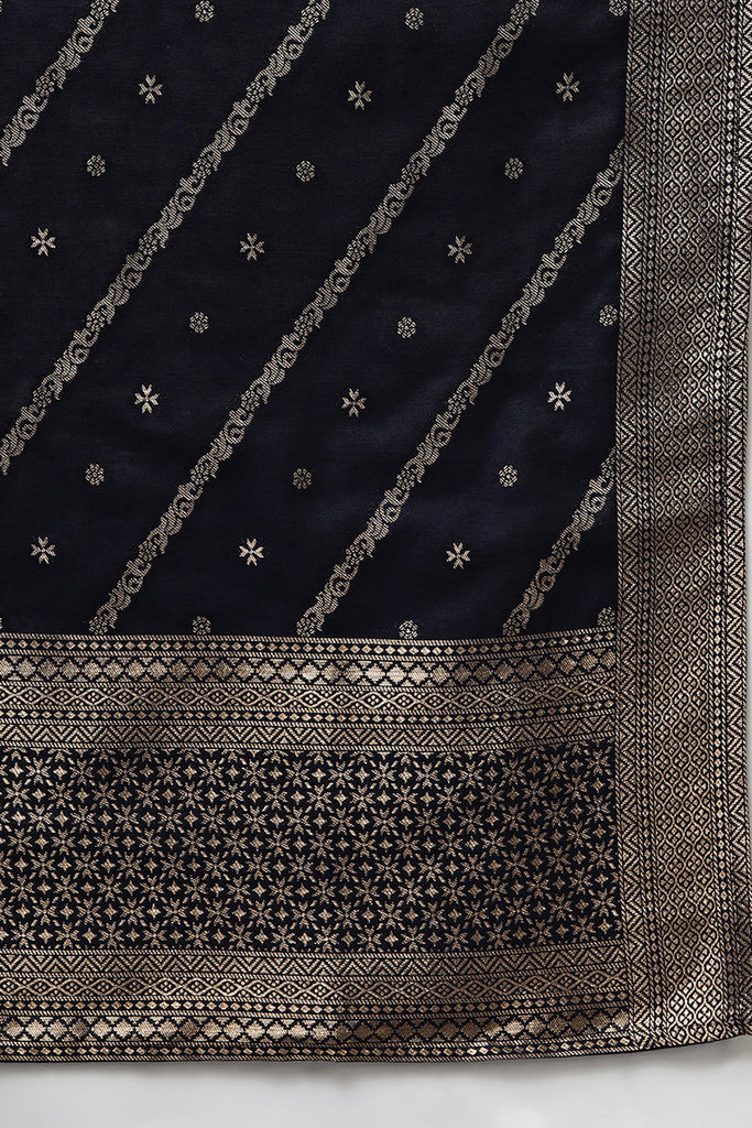 Women's Poly Chanderi Black Jacquard Straight Kurta Pant With Dupatta