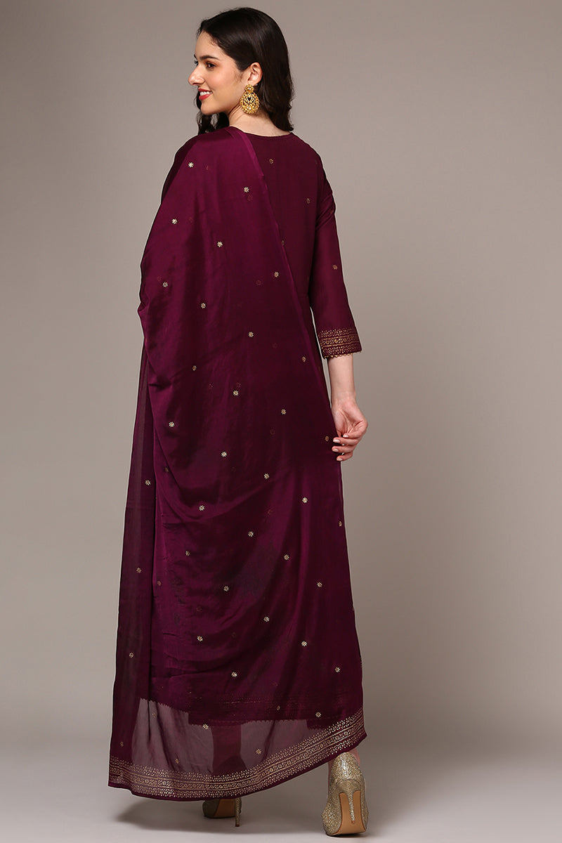 Women's Burgundy Silk Blend Rogan Flared Suit Set - Ahika